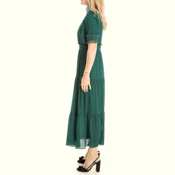 Emerald Green Polka Dot and Lace Maxi Dress by Max Studio - Picture 3 of 14